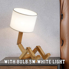 Wooden Robot Table Lamp - Creative Bedside & Living Room Lamp | Artistic Decor Gift