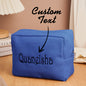 Open personalised waffle make-up bag displaying organised brushes and cosmetics, travel-friendly organiser