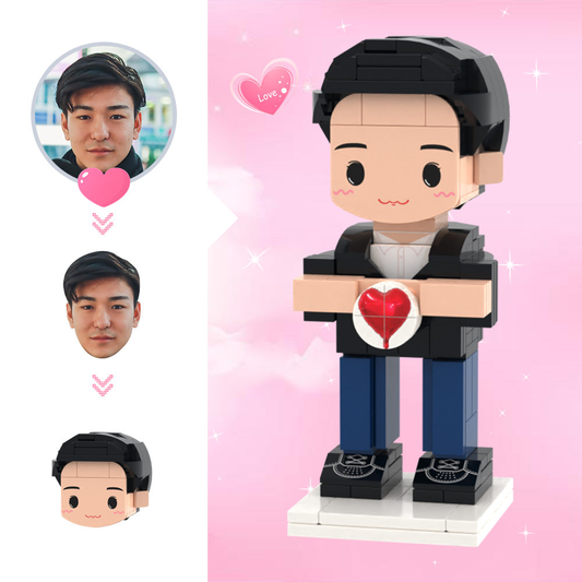 Personalised brick figure from photo – 1 person custom mini figure, bespoke block-figure keepsake made from your photo, ideal personalised gift