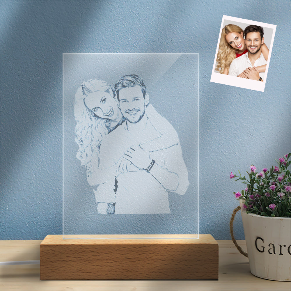 Personalised 2D Photo LED Night Light Lamp - Custom Wedding & Gift Glass Lamp