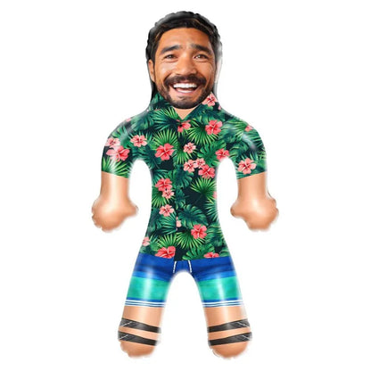 Lifestyle shot of the personalised inflatable doll at a party, highlighting its fun and novelty appeal as a gift.