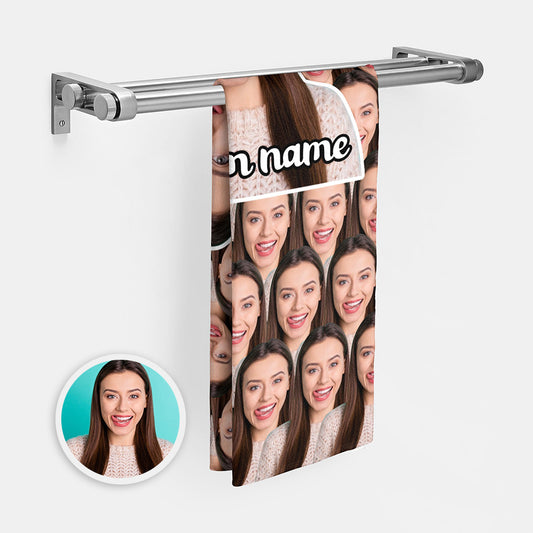 Personalised photo face towel with custom name – soft, absorbent 58% polyester/42% cotton personalised towel with vivid heat-transfer print, ideal gift