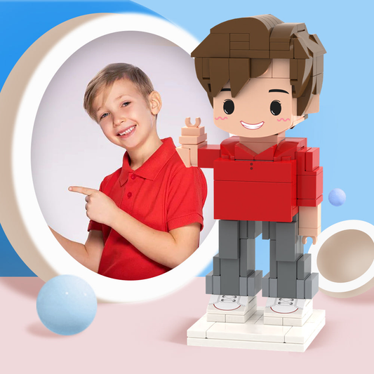 Personalised full-body brick figure made from a custom photo – one-person mini block toy birthday gift for kids