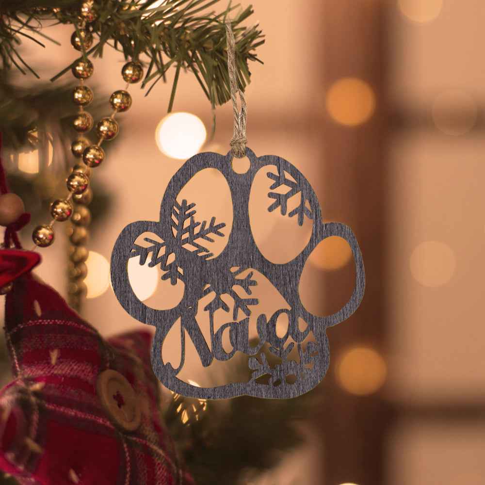 Personalized Wood Pet Paw Christmas Ornament