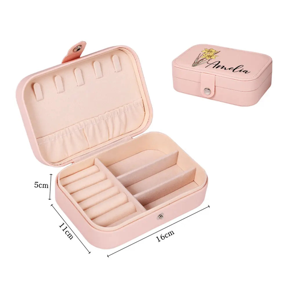 Side profile of compact waterproof PU leather jewellery case — lightweight and fits easily into hand luggage or a handbag
