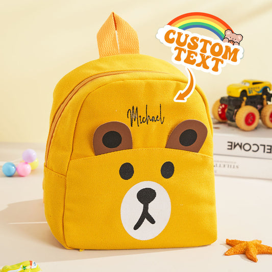 Personalised name embroidery mini bear backpack front view – custom kids school bag in lightweight nylon with embroidered name