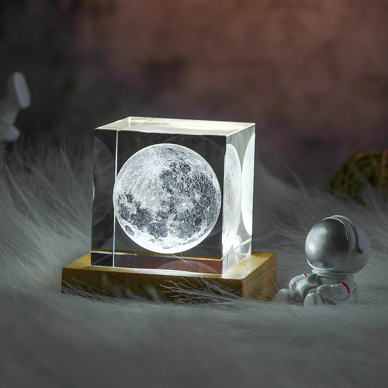 3D Moon Crystal Cube with LED Base | Personalised Night Light Gift