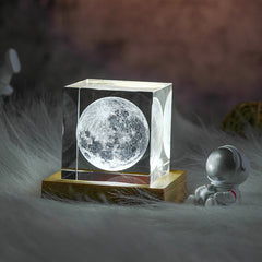 3D Moon Crystal Cube with LED Base | Personalised Night Light Gift