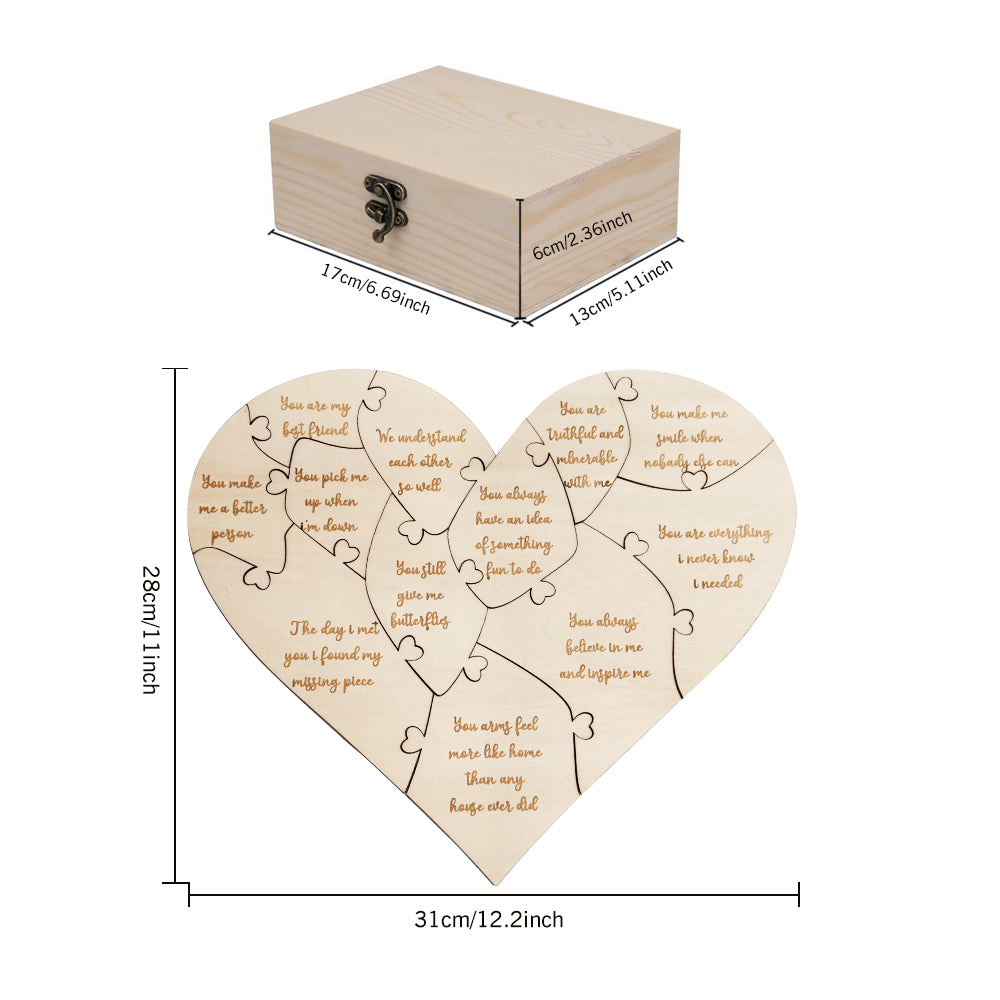 Personalised Wooden Love Puzzle Box with Engraved Reasons - Unique Anniversary Gift