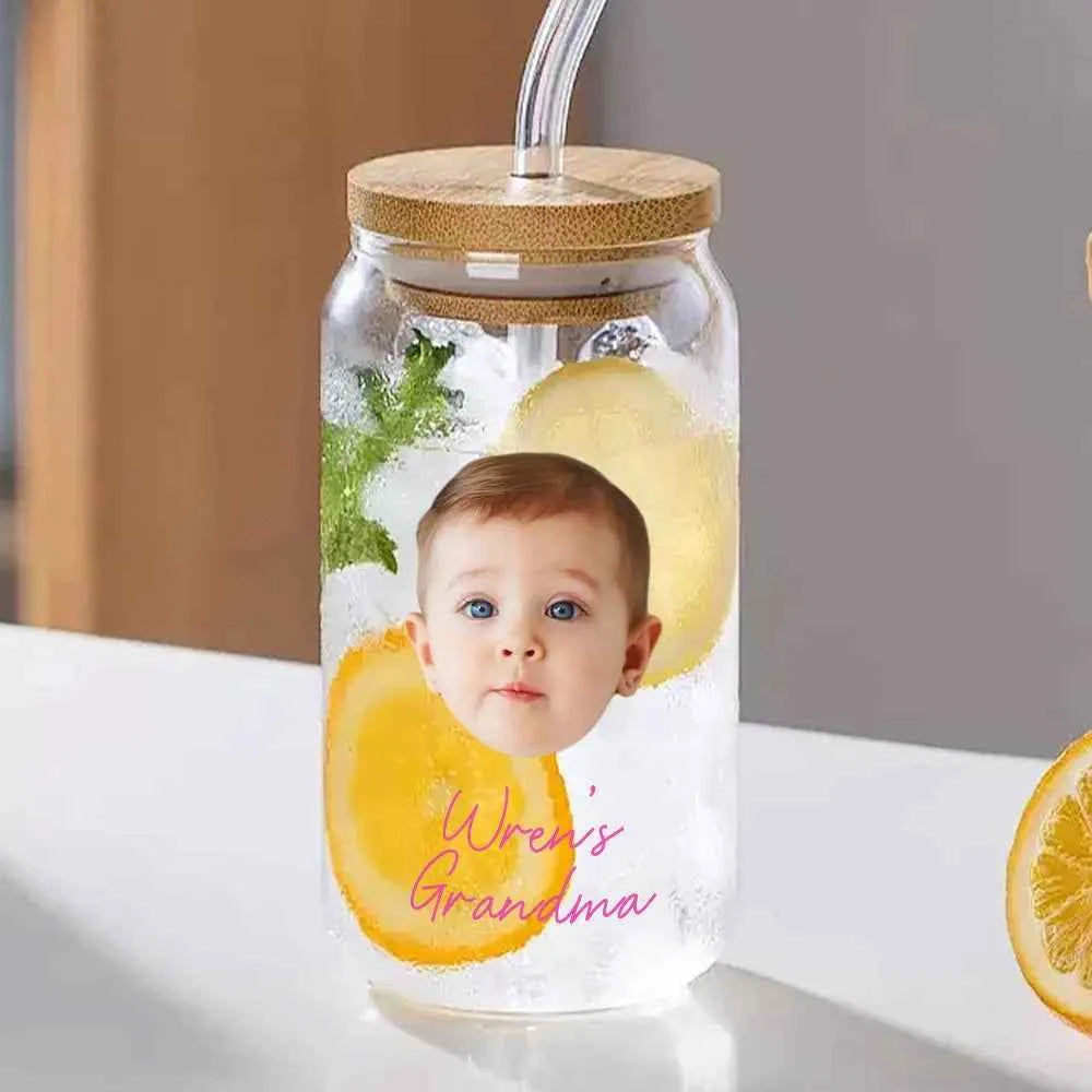 Personalized Face Tumbler Custom Glass Tumbler Glass Can Face Cup Gifts for Grandma