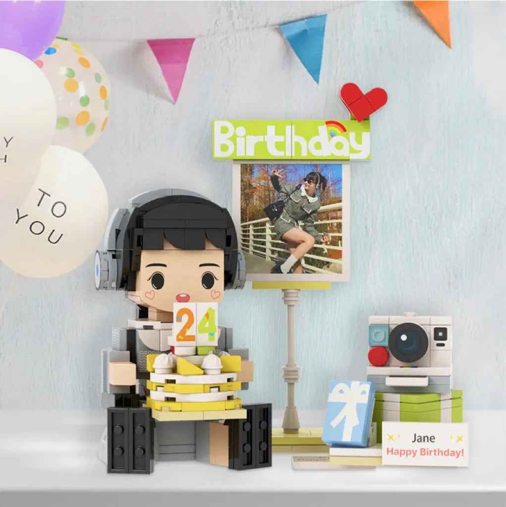 Full-body Custom 1 Person Brick Figures with Photo and Name Best Birthday Gift for Him
