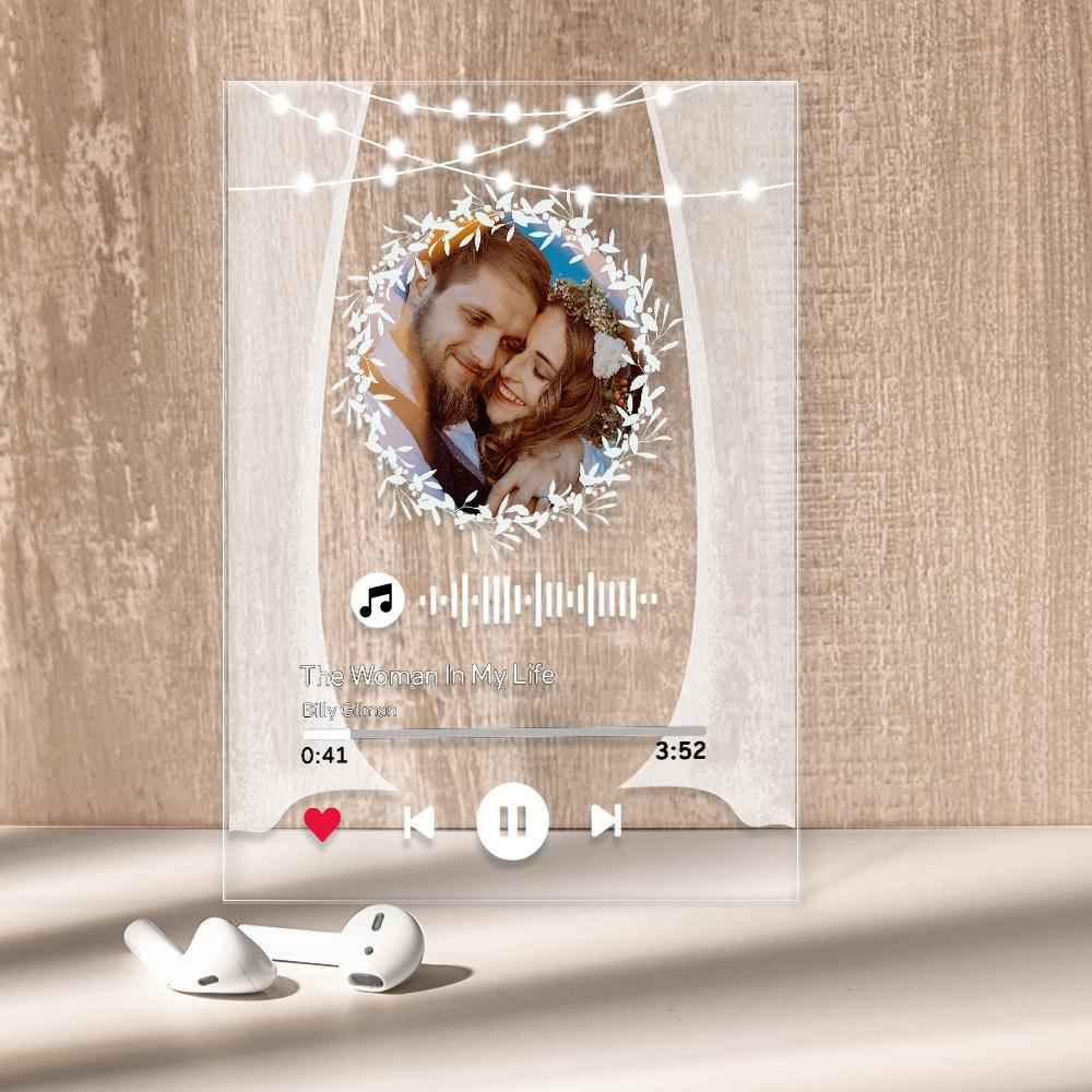 Custom Photo Marry Me Circular Scannable Music Code Music Plaque Night Light Personalized Acrylic Photo Frame