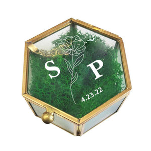 Personalized Hexagon Glass Ring Box with Initials and Date