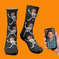 Custom Face Skeleton Body Halloween Socks – Funny Halloween Gift
