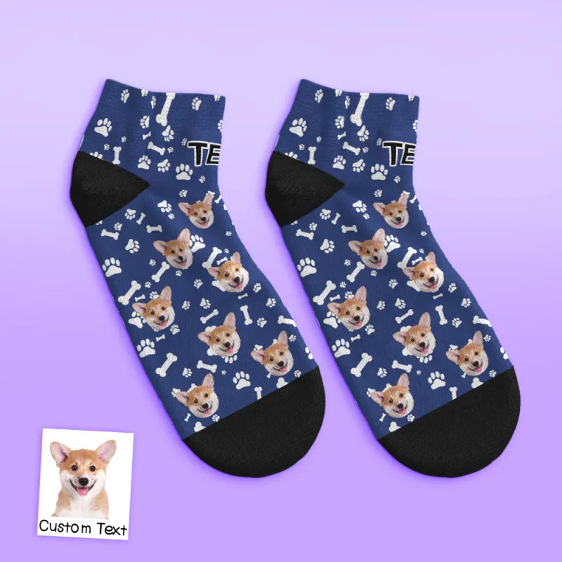 Pair of personalised pet socks with paw prop — custom dog face socks perfect for dog lovers