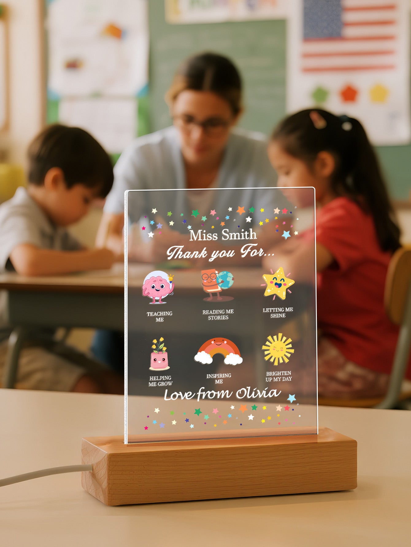 Personalised Teacher's Night Light - Custom Name Back to School Gift