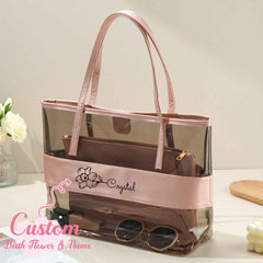 Personalized Birth Flower Clear Tote Bag with Name Birthday Bridesmaid Gift for Her