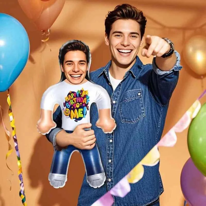 Custom Face Happy Birthday To Me! Blow Up Dolls Funny Inflatable Balloon Custom Air Doll for Birthday Party Favors