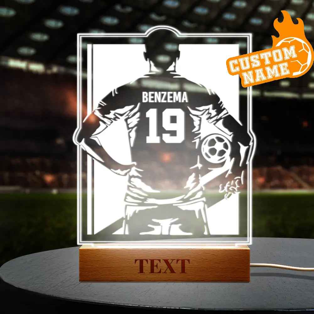 Personalized Soccer Night Light - Perfect Gift for World Cup Fans Rectangle Wooden Base