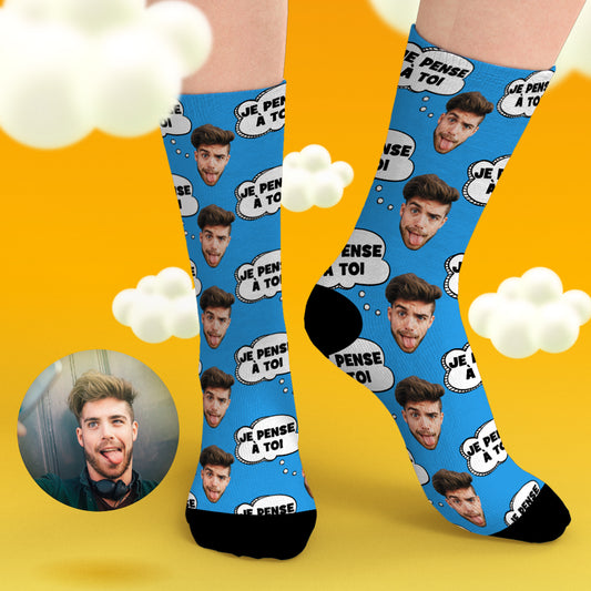 Thinking Of You personalised face socks – pair of custom photo socks with clear heat‑transfer face print, perfect novelty gift