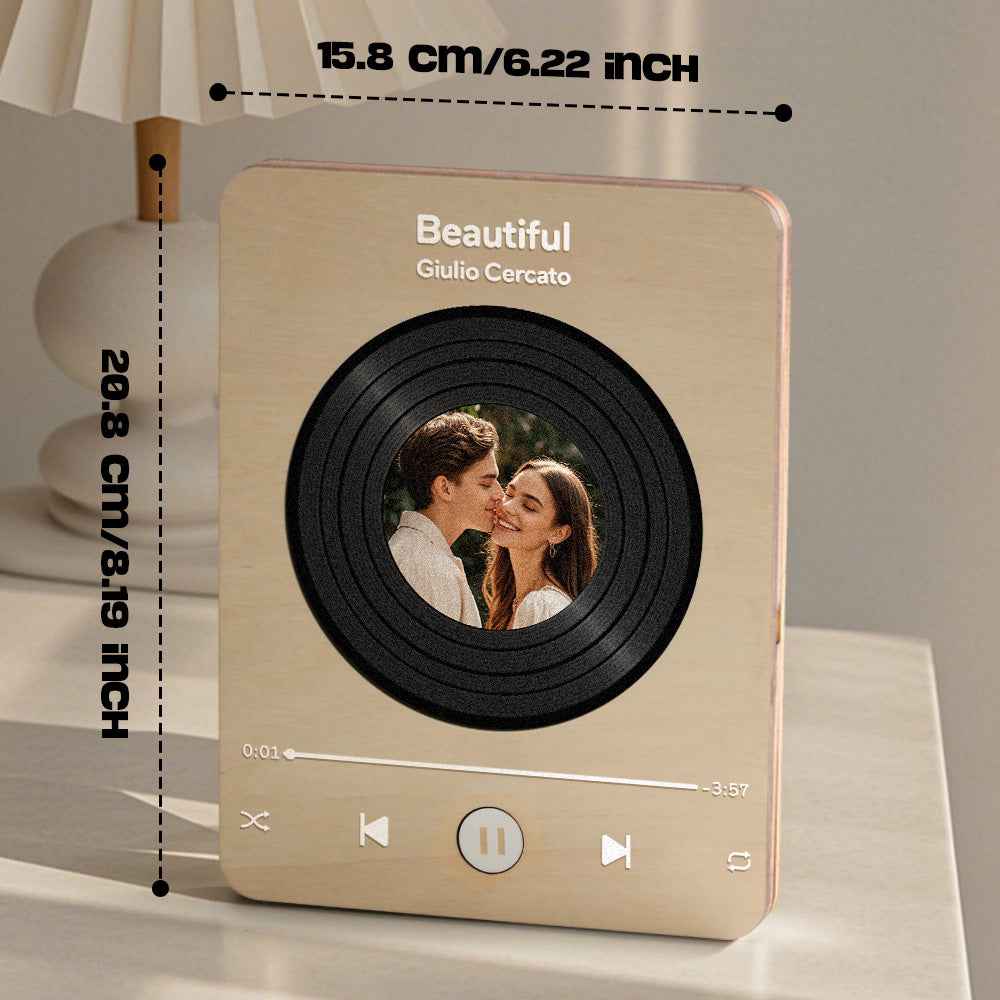 Wooden Music Record Player with Photo Wedding Anniversary Gifts