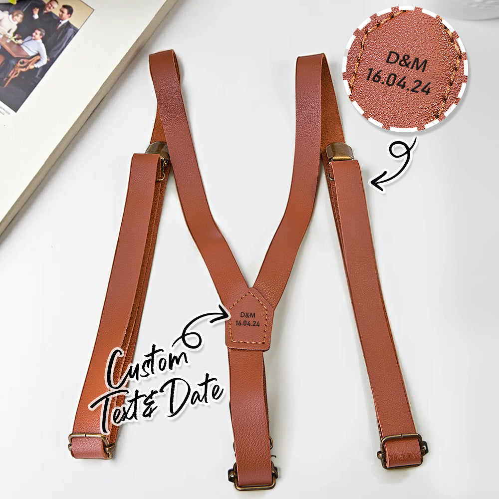 Personalised Men's PU Leather Suspenders with Engraved Name | Groomsmen Gift