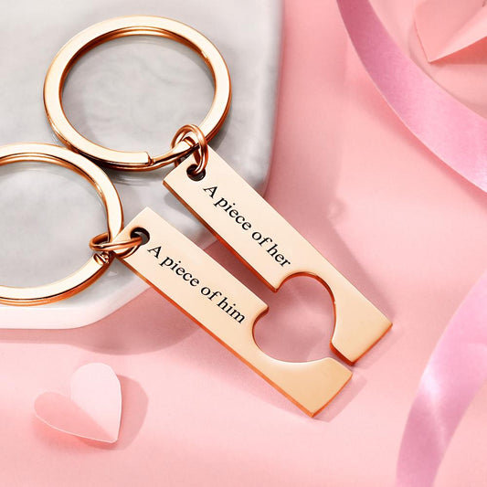 Personalised stainless steel couples keychains pair with laser engraved matching names, polished mirror finish in silver – custom engraved keepsake for anniversaries or Valentine’s Day