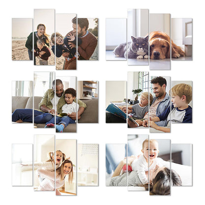 Frameless 4-panel customised canvas displayed above sofa — bespoke photo oil painting wall art perfect as wedding or housewarming gift