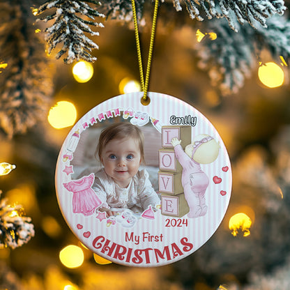 Personalised Baby's First Christmas Photo Ornament - Ceramic Keepsake Gift
