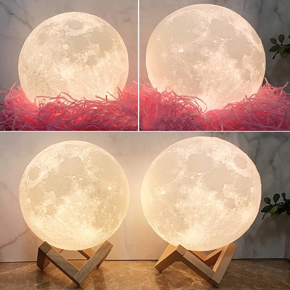 Close-up of 3D-printed lunar texture on personalised photo moon lamp highlighting eco-friendly PLA material and realistic surface detail
