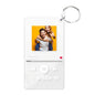 Close-up of clear acrylic personalised music code keyring with metal ring and visible scannable song code — custom song keychain for Mum