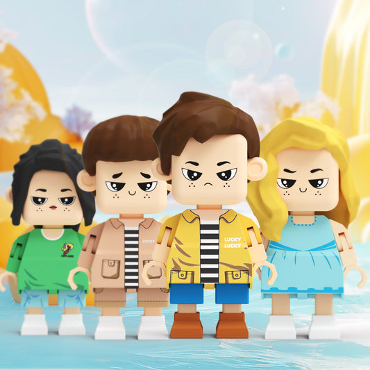 Personalised Full‑Body Brick Figure Gift — front view of Cute Giant Minifig in eco‑friendly PLA with custom hairstyle, facial expression and outfit colours