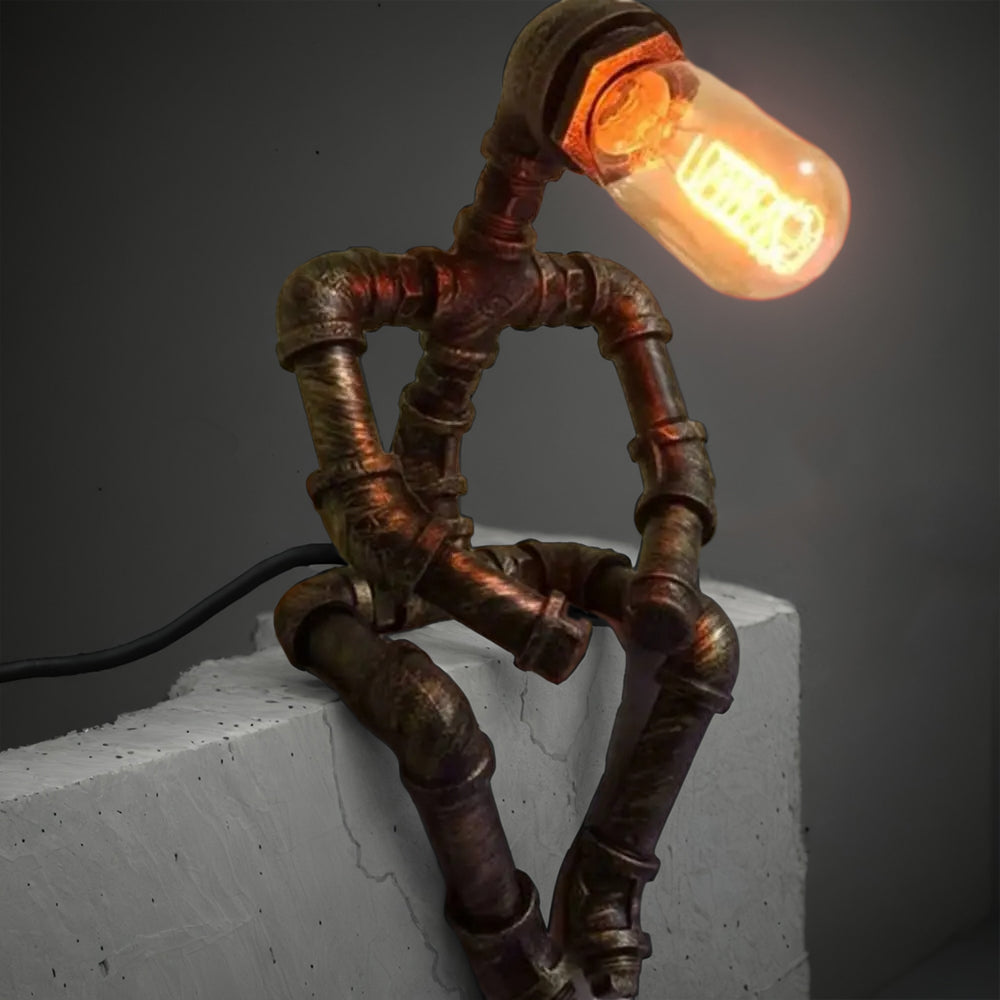 Retro Iron Pipe Robot Table Lamp - Adjustable Creative Bedside Light