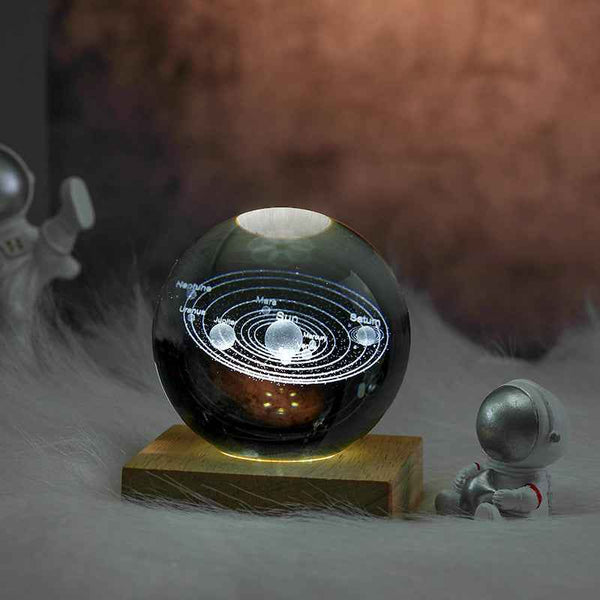 LED Glowing Light Square Wooden Base for 8cm Crystal Ornament