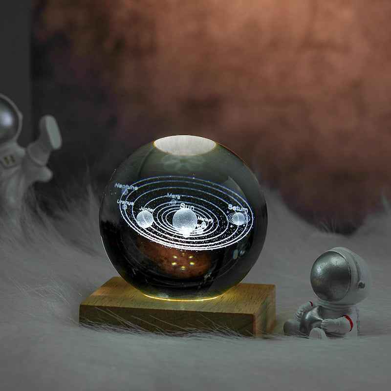 LED Glowing Light Square Wooden Base for 8cm Crystal Ornament