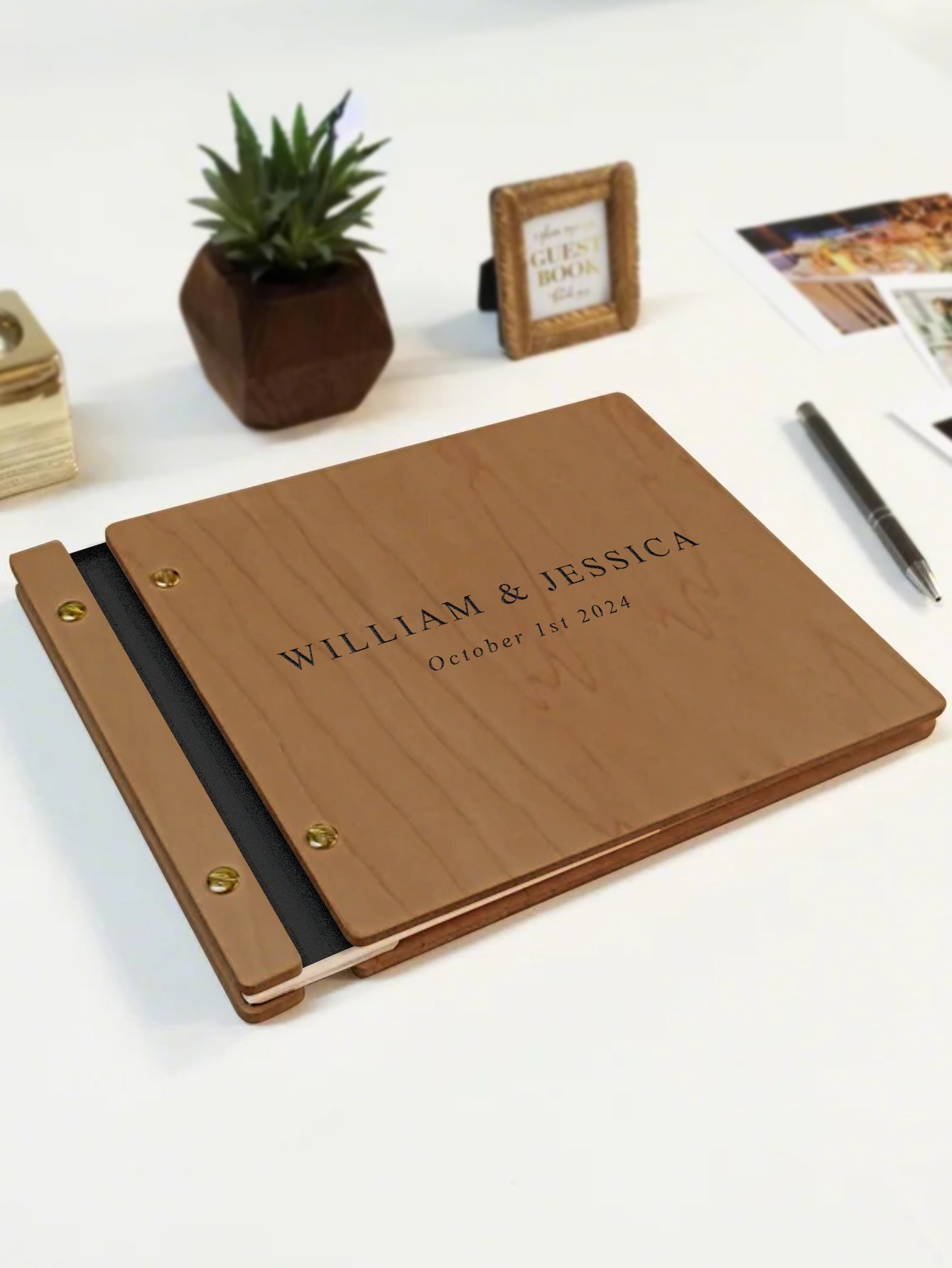 Personalised Wooden Wedding Guest Book with Custom Engraving