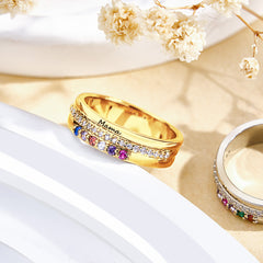 Personalised Birthstone Ring with Engraved Text | Custom Anniversary & Birthday Gift