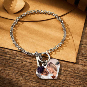 Personalized Photo Bracelet with Heart Pendant for Women