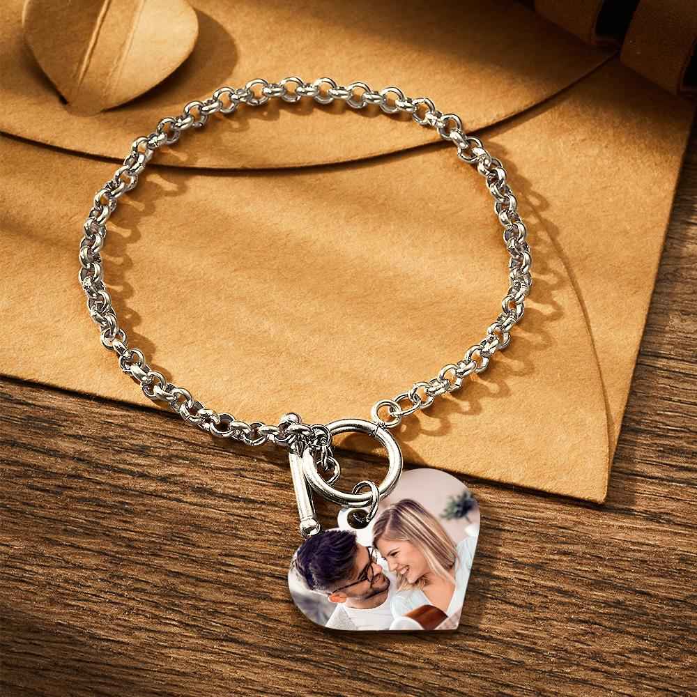 Personalized Photo Bracelet with Heart Pendant for Women