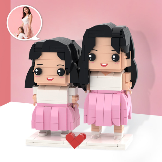 Custom mother and daughter brick figures - personalised photo gift for Mum, full-body duo in eco-friendly ABS with lifelike facial detail