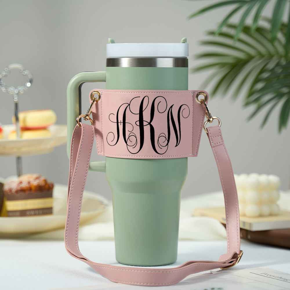 Personalized Monogram Water Bottle Carrier Bag for 40oz Stanley Tumbler with Adjustable Strap Birthday Gift for Her