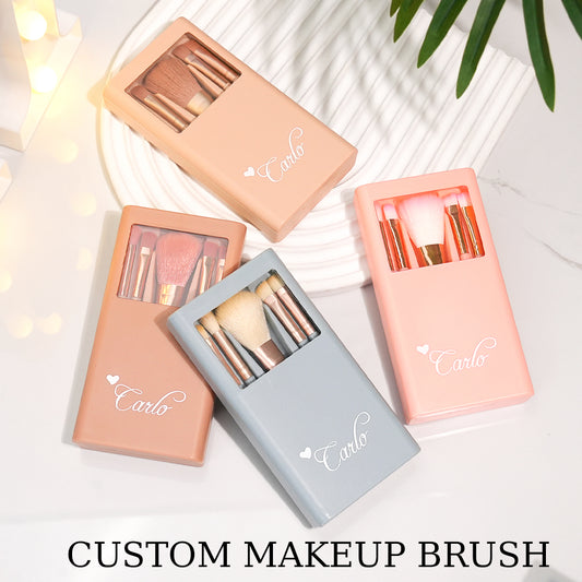 Personalised engraved make-up brush set in a compact storage case with custom name engraving — engraved make-up brushes for a personalised gift