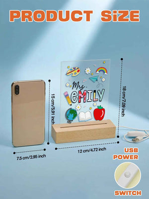 Custom Engraved Back to School Transparent Night Light with Stationery Design White Light Teacher's Day Gift