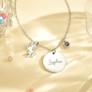 Personalized Unicorn Necklace with Birthstone Name Necklace Birthday Gift for Girls