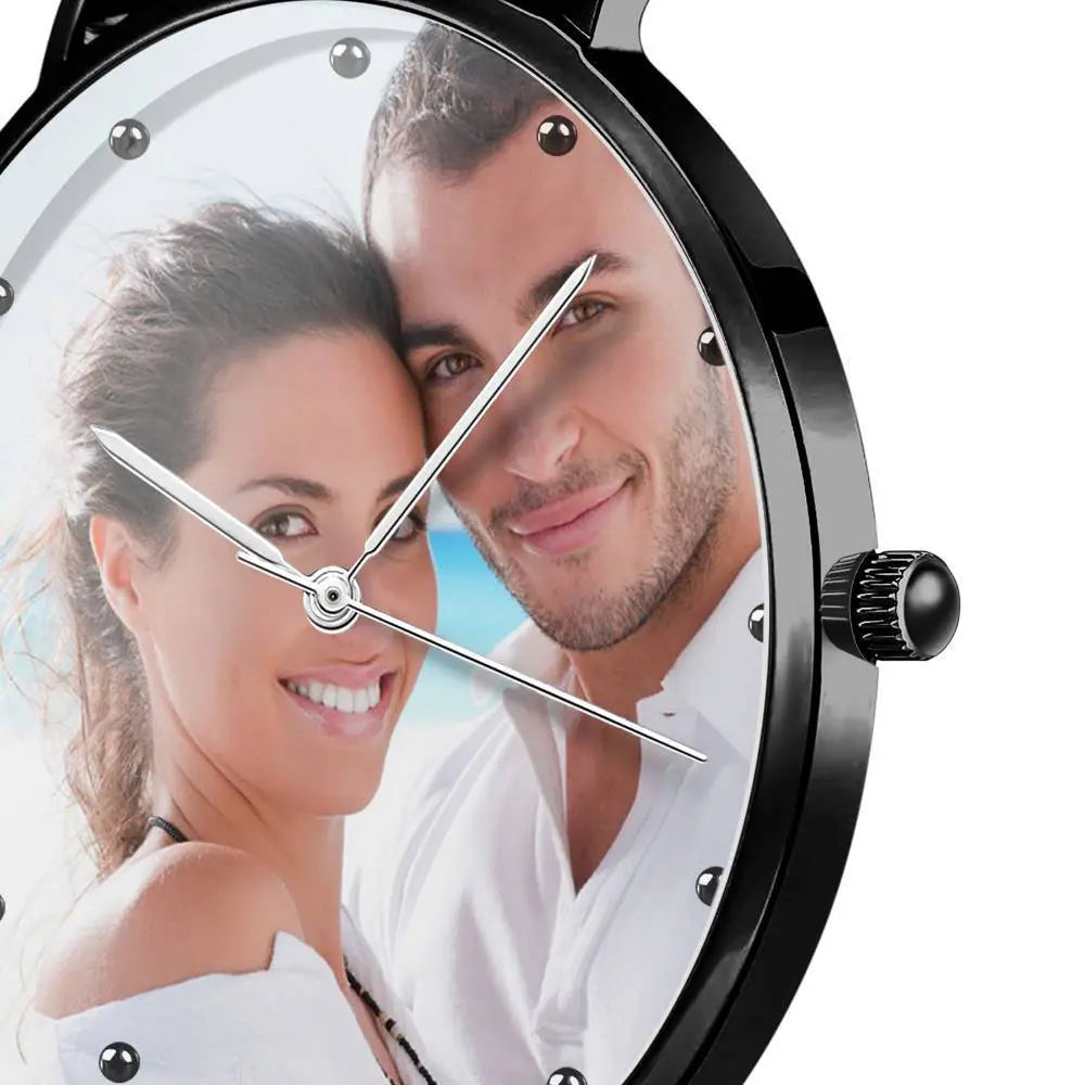 Silver personalised engraved watch with custom photo face elegant gift for graduation or mothers day