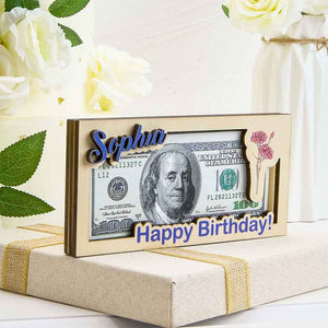 Custom Name & Text Birth Flower Wooden Money Box - Personalized Storage
