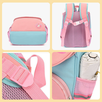 Close-up of name embroidery on unicorn backpack showing custom stitched text – personalised detail on a school bag