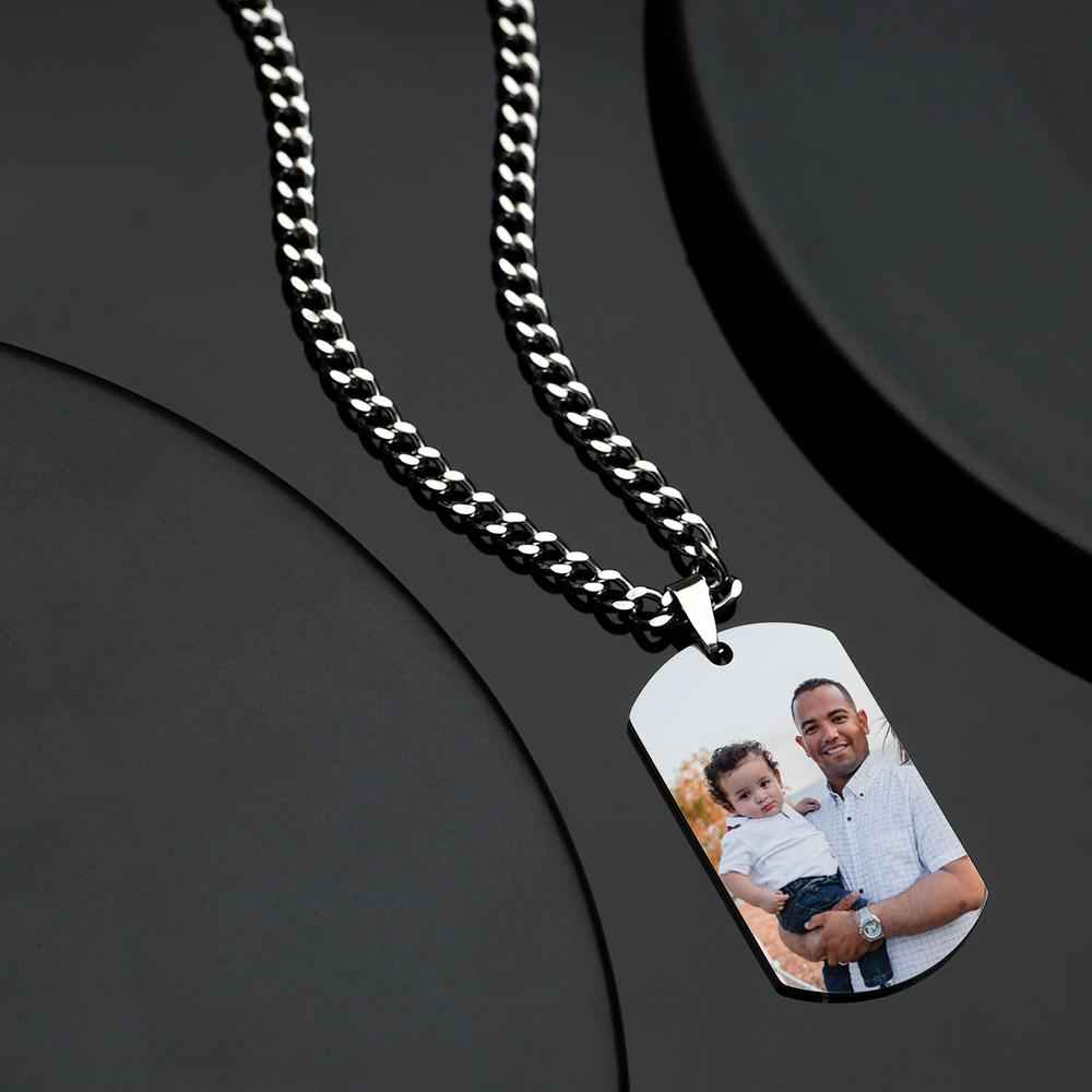 Custom Engraved Stainless Steel Mens Dog Tag Photo Necklace For Heroes Dad
