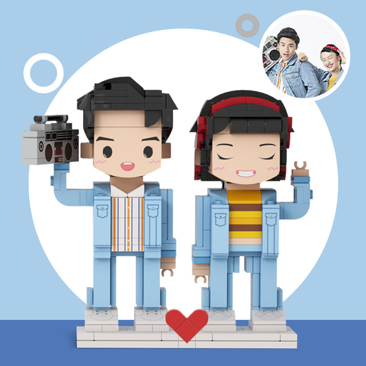 Personalised Couple Brick Figures with custom face photos, handcrafted eco-friendly ABS keepsake — perfect wedding and Valentine's gift