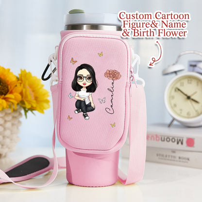 Personalised Birth Flower Tumbler Bag for 40oz Stanley Cup - Waterproof Carrier Gift for Her